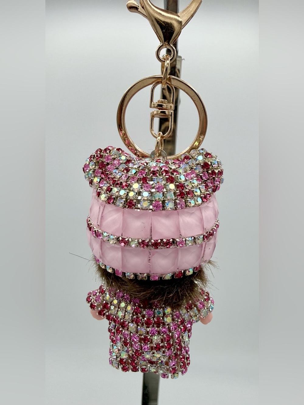 Monchhichi Style Crystal Rhinestone Doll Keychain Bag Charm Pink Bling Sparkle - Picture 5 of 6